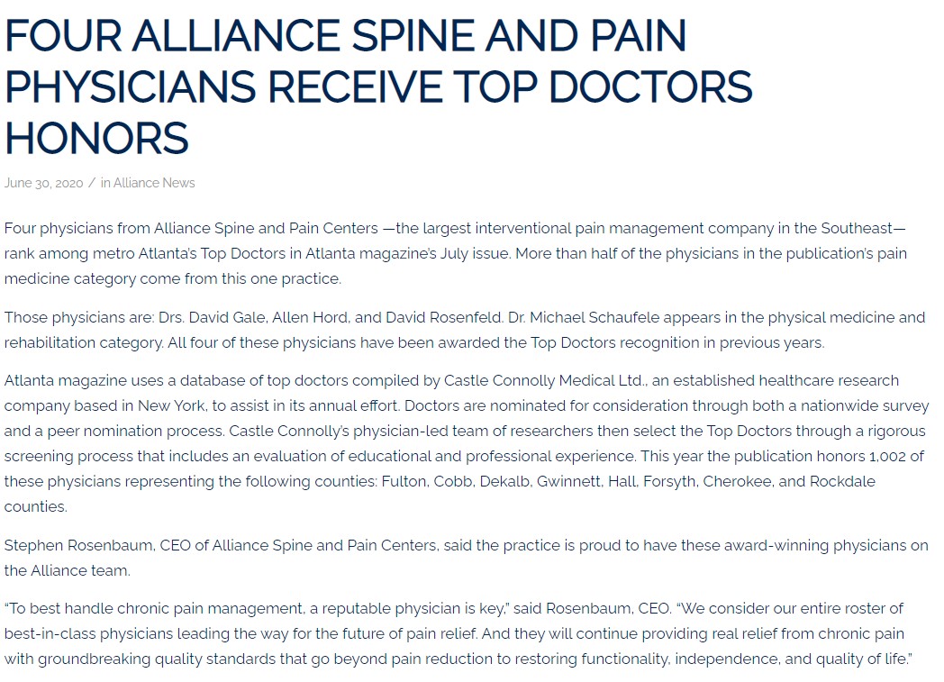 alliance spine and pain