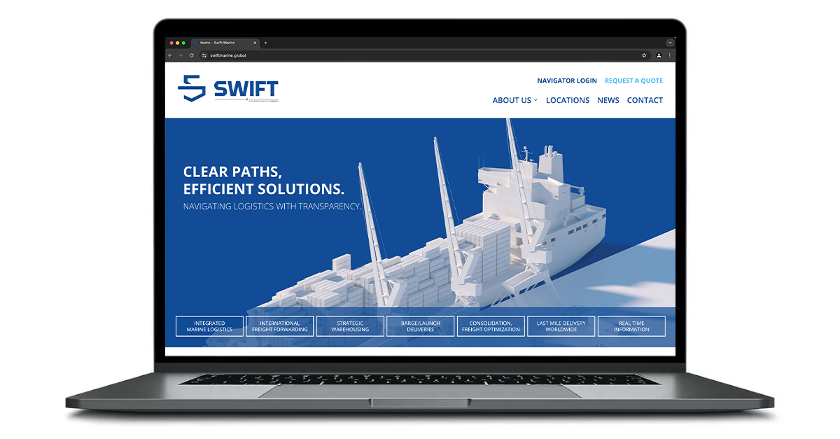 Swift Marine website on a laptop