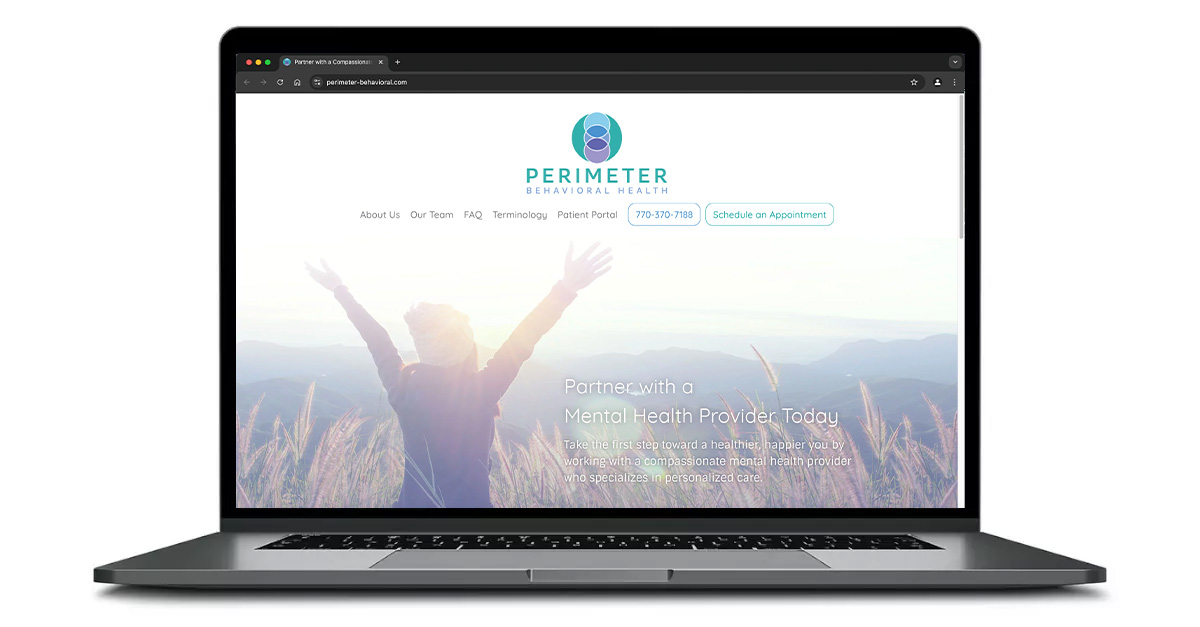 Perimeter-Health.com homepage on a laptop screen.